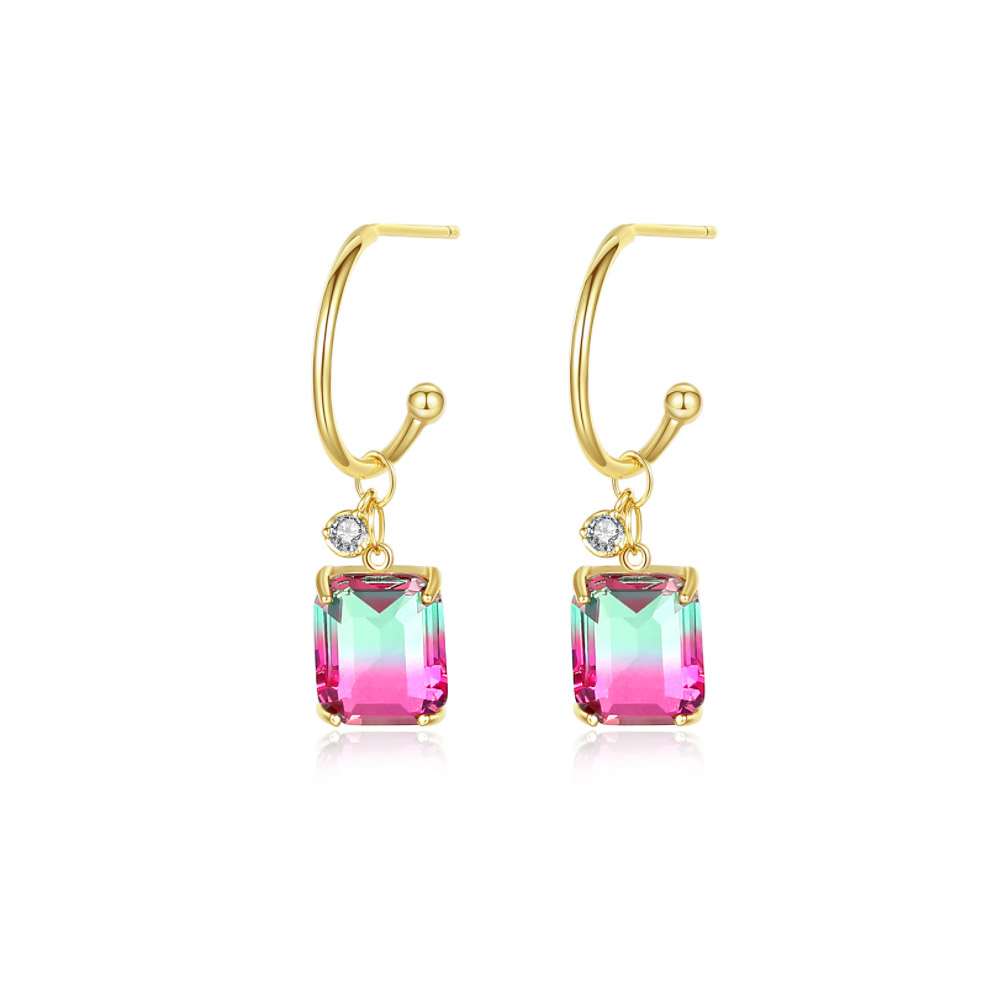 Gold Drop Rainbow Hoop Earrings